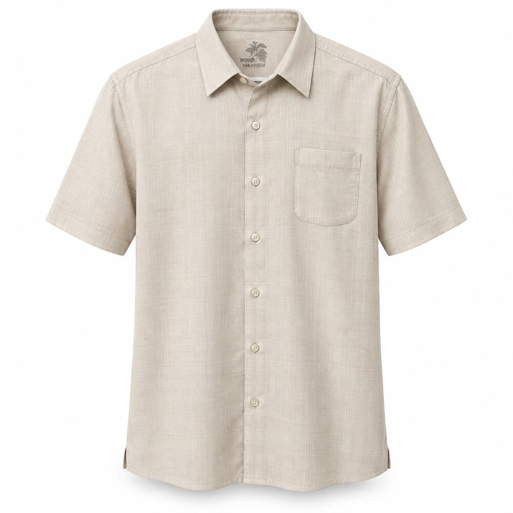 Tommy Bahama Mens XL 100% Silk Camp Shirt Cream White Grid Textured Vintage